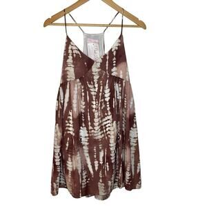 Pink Lily Brown White Tie Dye Sleeveless V-Neck Ruffle Mini Dress Size Small